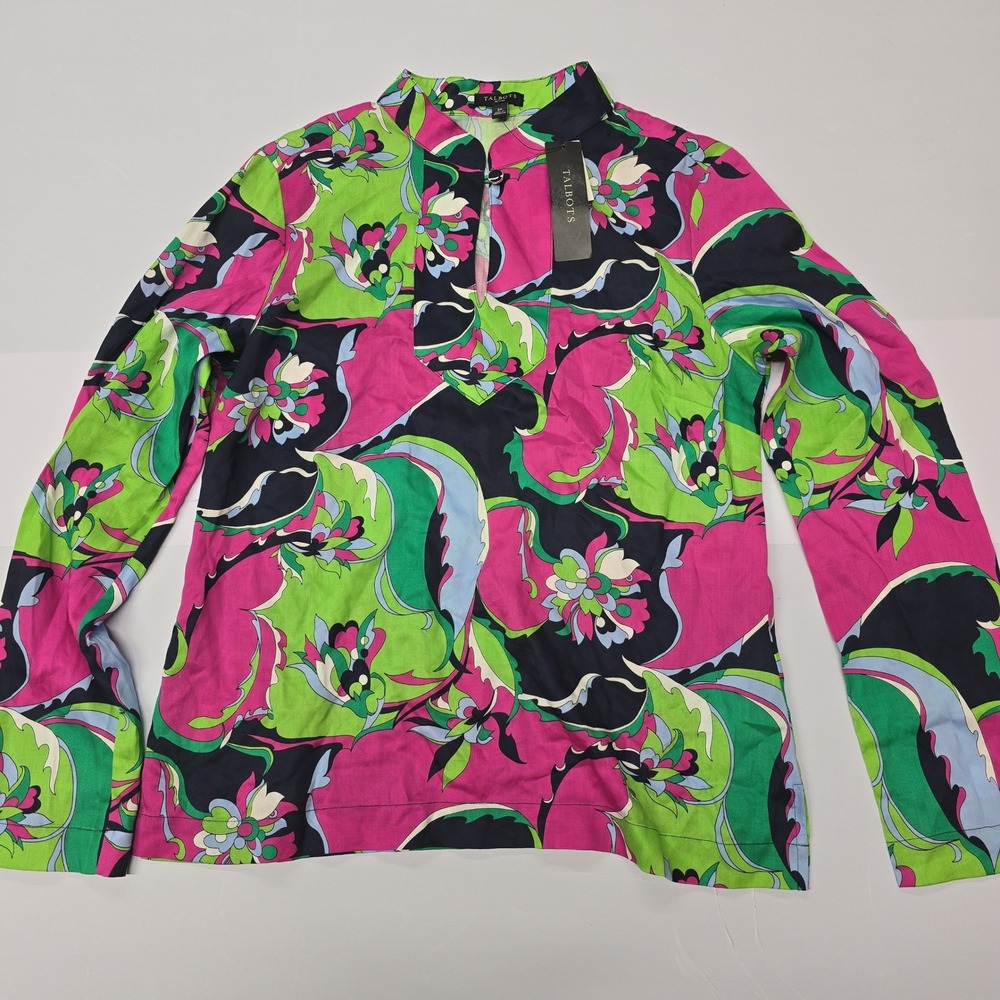 Talbots Petites Floral Tencel Lyocell Blouse Pink Green Blue 2P NWT
